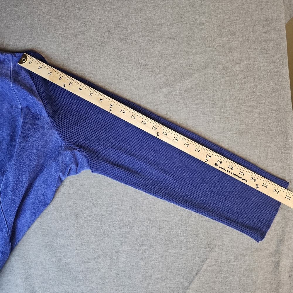 Jessica London Blue Suede Leather Ribbed Knit Full Zip Jacket Women 30/32 US 3X - Picture 10 of 11